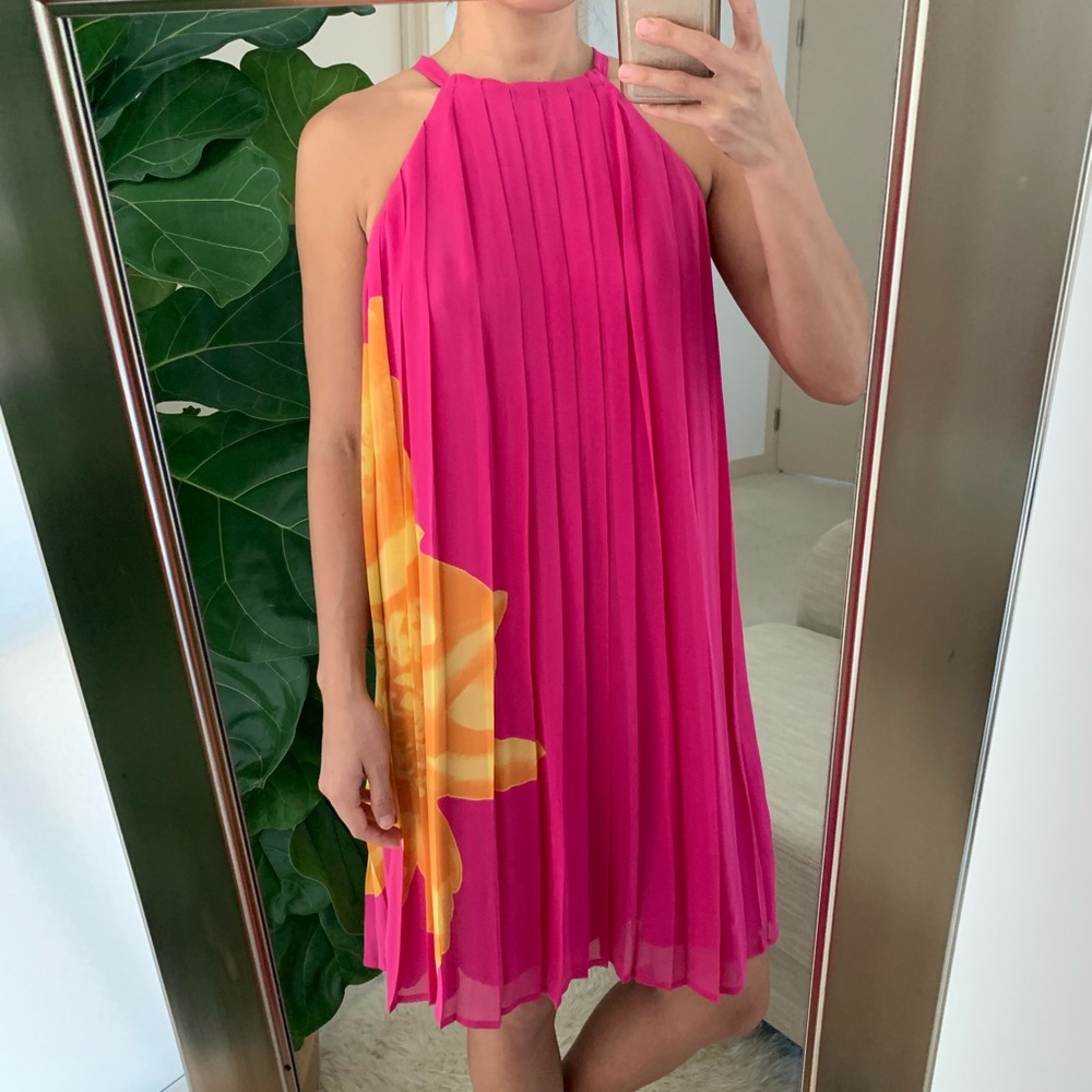 Express Magenta Silk Pleated Shift Dress S